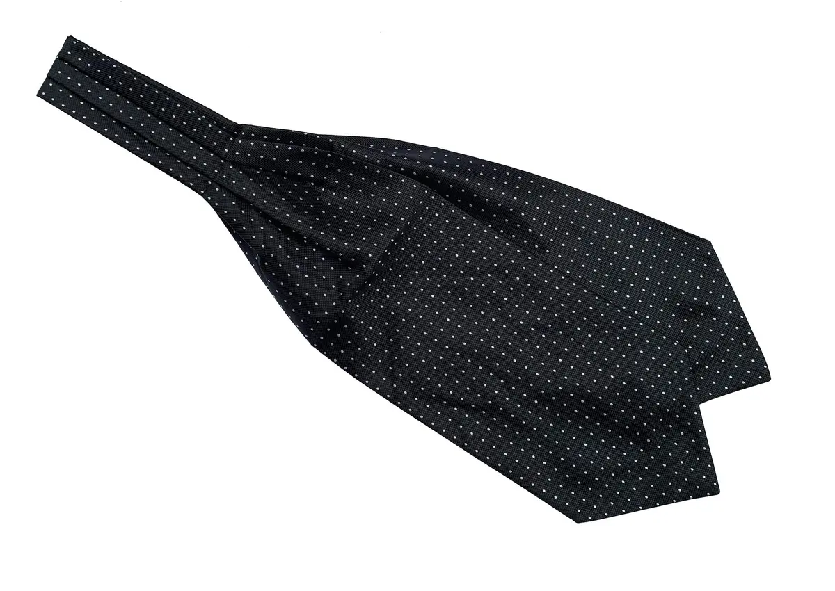 Secdtie Men's Black Plaid Dot 100% Silk Jacquard Woven Self Cravat Tie Ascot | Elegant Formal & Casual Accessory - main product image