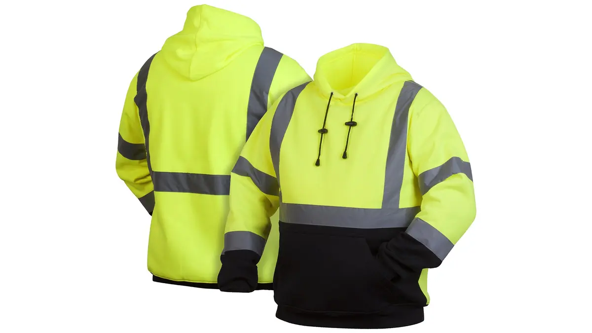 Pyramex Hi Vis Lime Class 3 Safety Pullover Sweatshirt With Hood & Black Bottom 5X Large - main product image