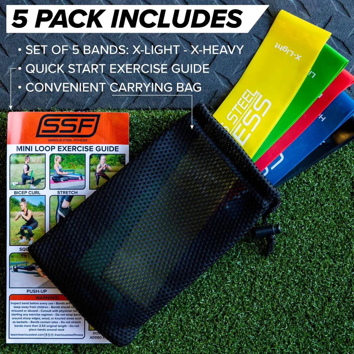 Serious Steel Fitness Mini Loop Bands - 5 Resistance Bands for Exercise | Rehab, Warm-Ups & Glute Activation - view 6