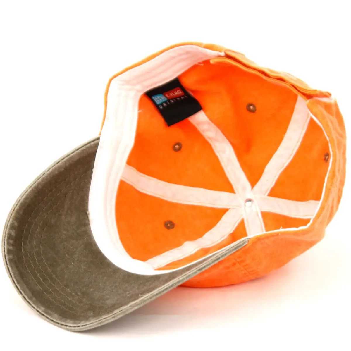 E-Flag Pigment Dyed Washed Cotton Cap - Adjustable Baseball Style in Orange/Brown - view 3
