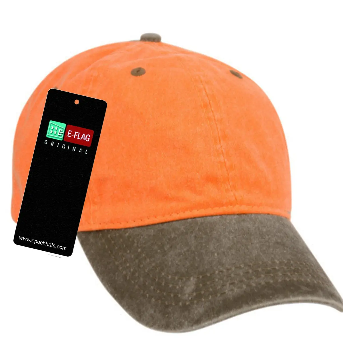 E-Flag Pigment Dyed Washed Cotton Cap - Adjustable Baseball Style in Orange/Brown - view 4