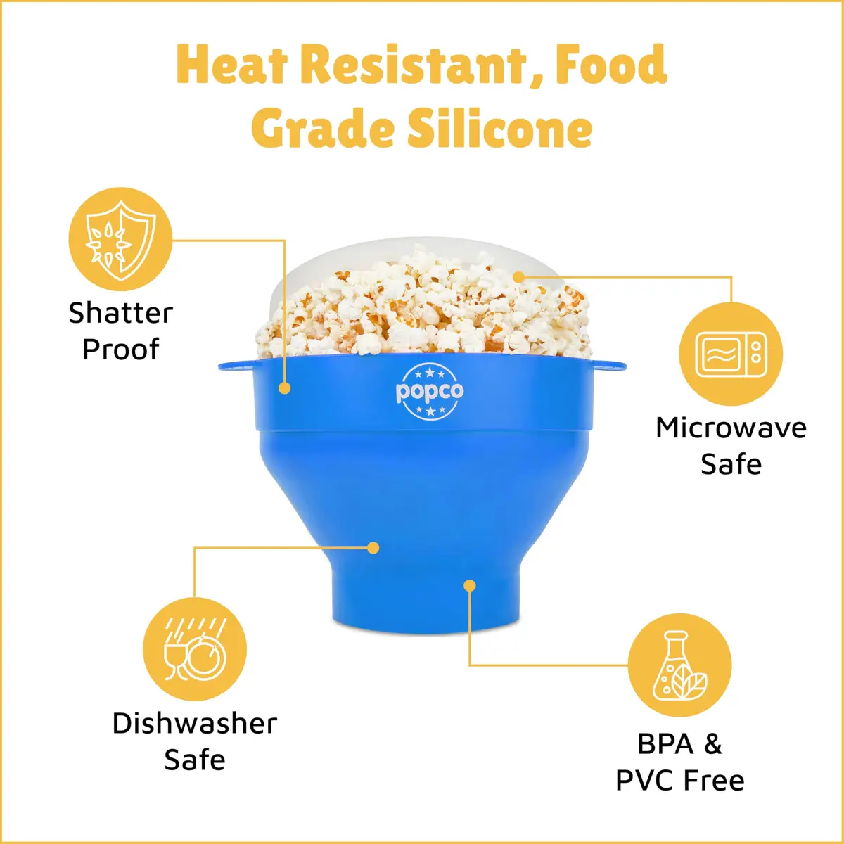 POPCO Silicone Popcorn Maker with Handles - 15-Cup Capacity Microwave Popper - Collapsible Bowl, Heat-Resistant, Easy to Clean, Light Blue | Makes Fresh Popcorn in Minutes - view 6