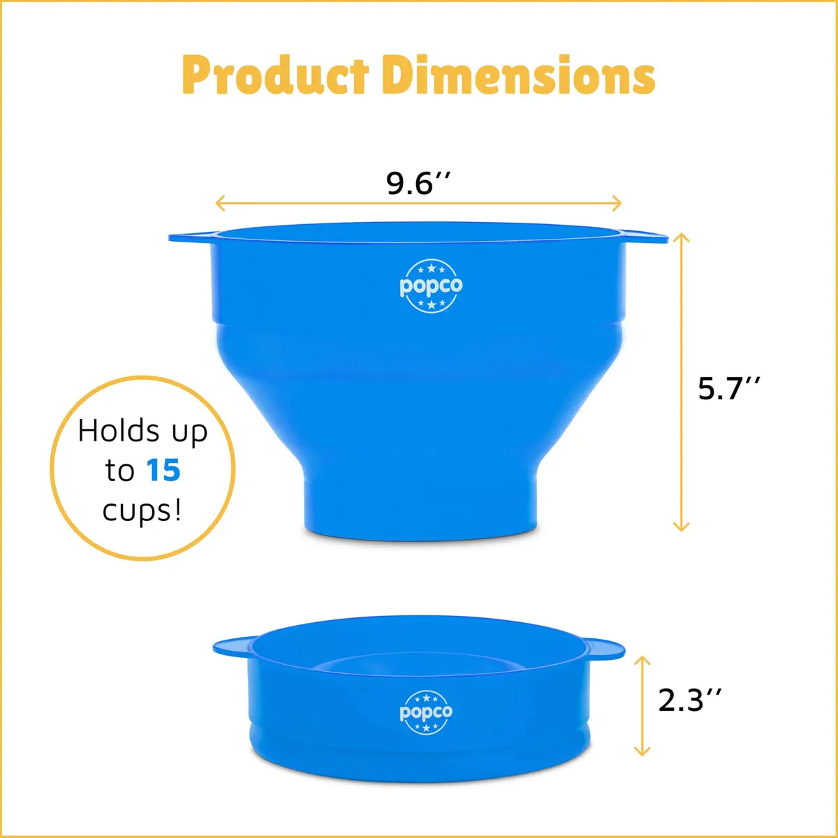 POPCO Silicone Popcorn Maker with Handles - 15-Cup Capacity Microwave Popper - Collapsible Bowl, Heat-Resistant, Easy to Clean, Light Blue | Makes Fresh Popcorn in Minutes - view 3