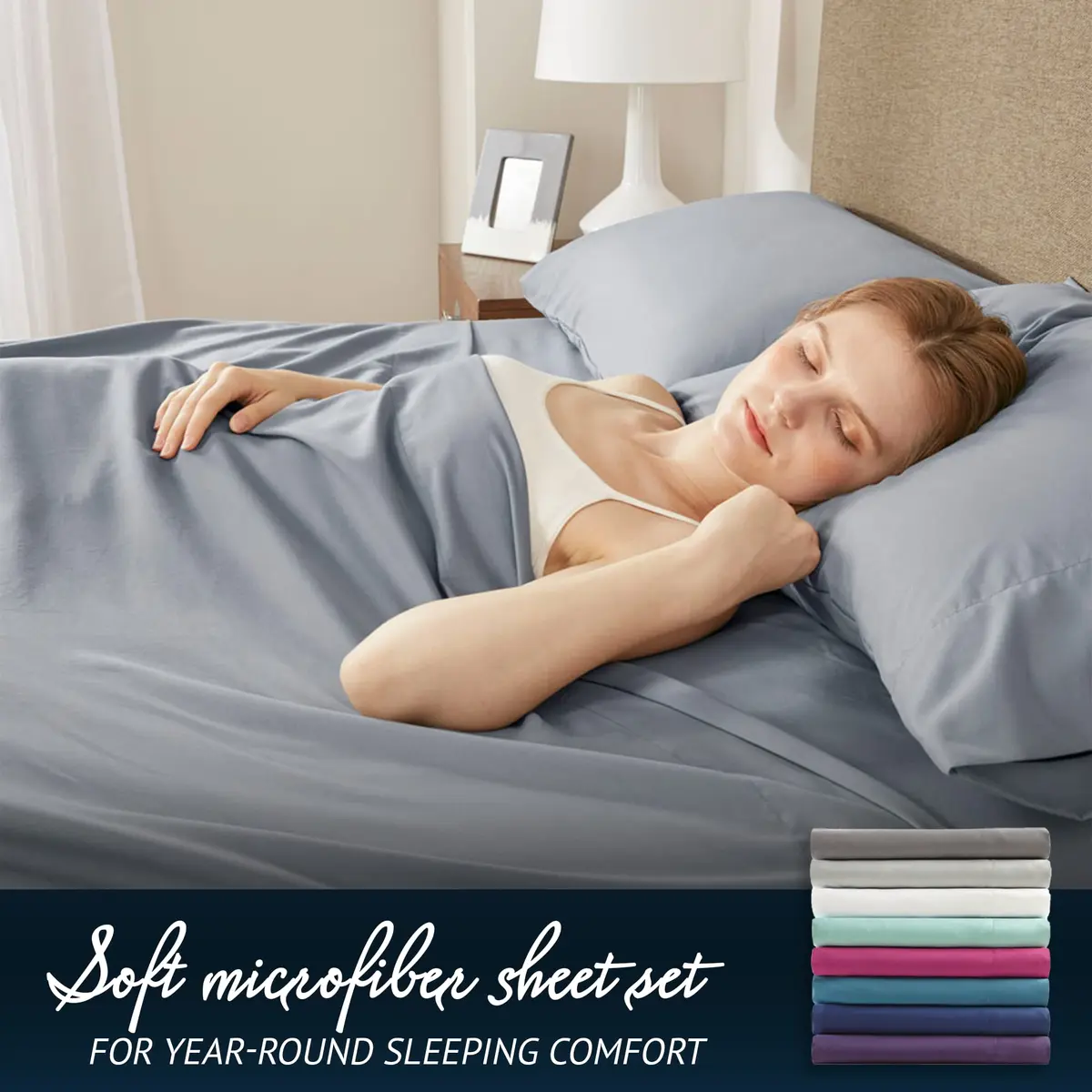 Comfort Spaces Microfiber Deep Pocket Full Sheet Set 4 pcs Aqua | 14-inch Pocket Depth, Solid Color - view 6