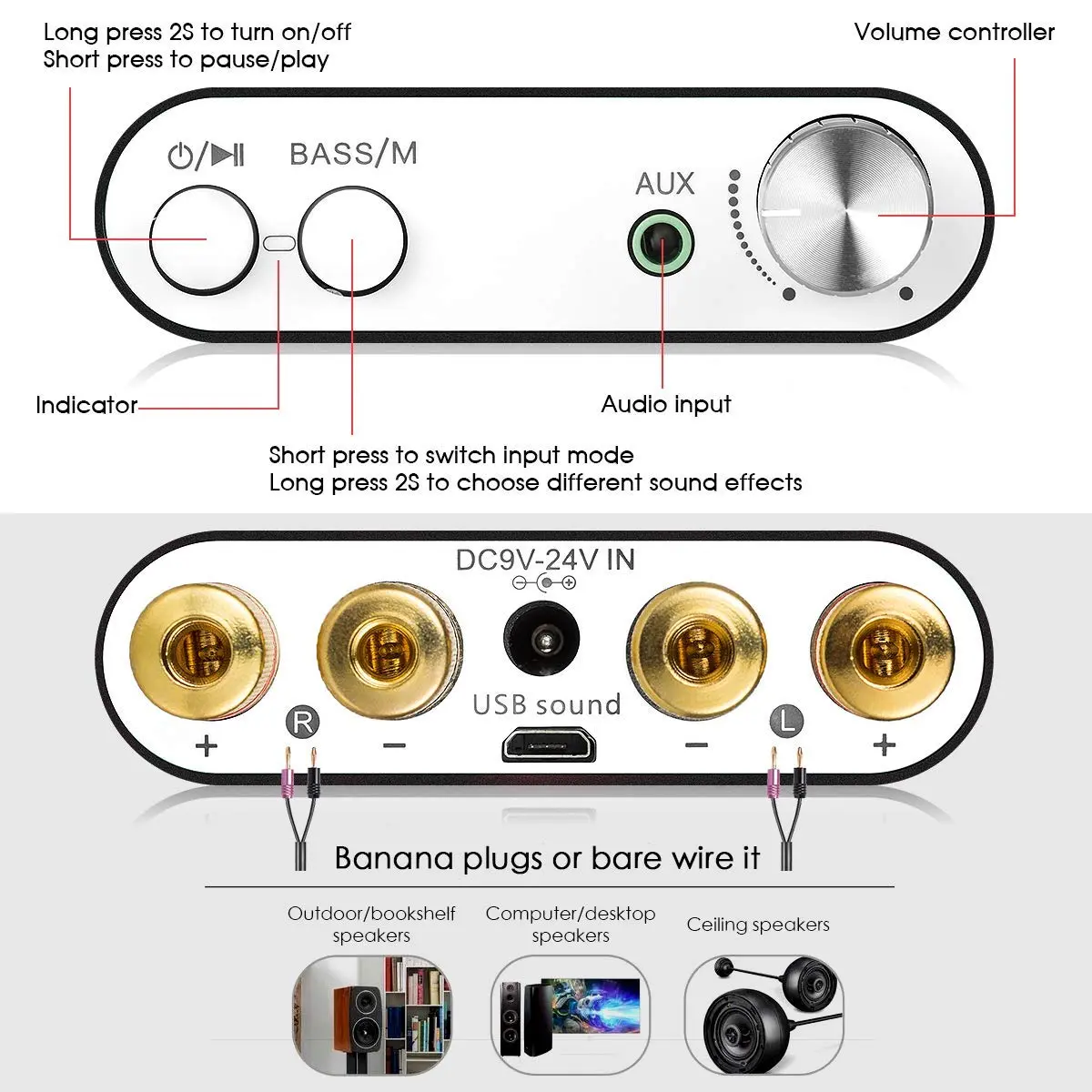 Nobsound NS-10G Bluetooth 5.0 2 Channel Power Amplifier 50Wx2 | HiFi Stereo Mini Amp Wireless Receiver - view 7