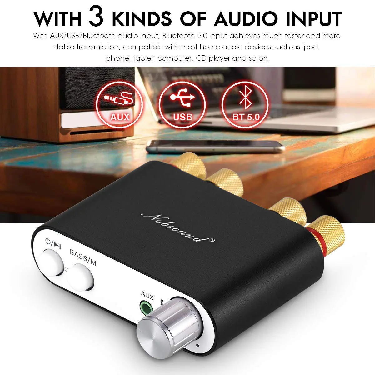 Nobsound NS-10G Bluetooth 5.0 2 Channel Power Amplifier 50Wx2 | HiFi Stereo Mini Amp Wireless Receiver - view 4