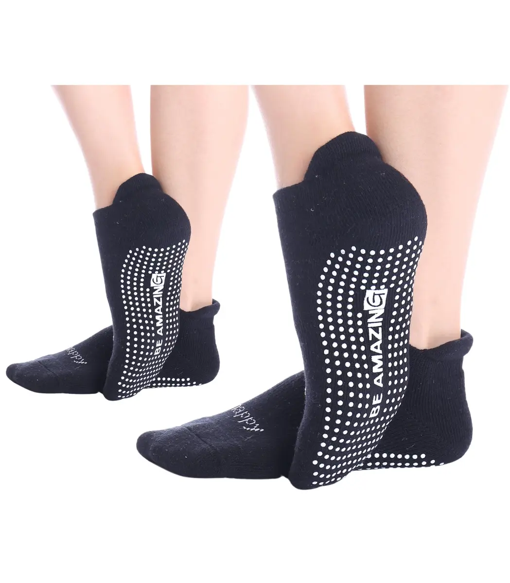 Live Happy Be Healthy Non-slip Pilates Socks with Grips for Women, 2 Pairs, Black | Toeless, Ankle Length, Grip Socks - main product image