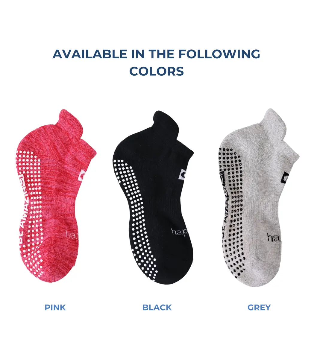 Live Happy Be Healthy Non-slip Pilates Socks with Grips for Women, 2 Pairs, Black | Toeless, Ankle Length, Grip Socks - view 6