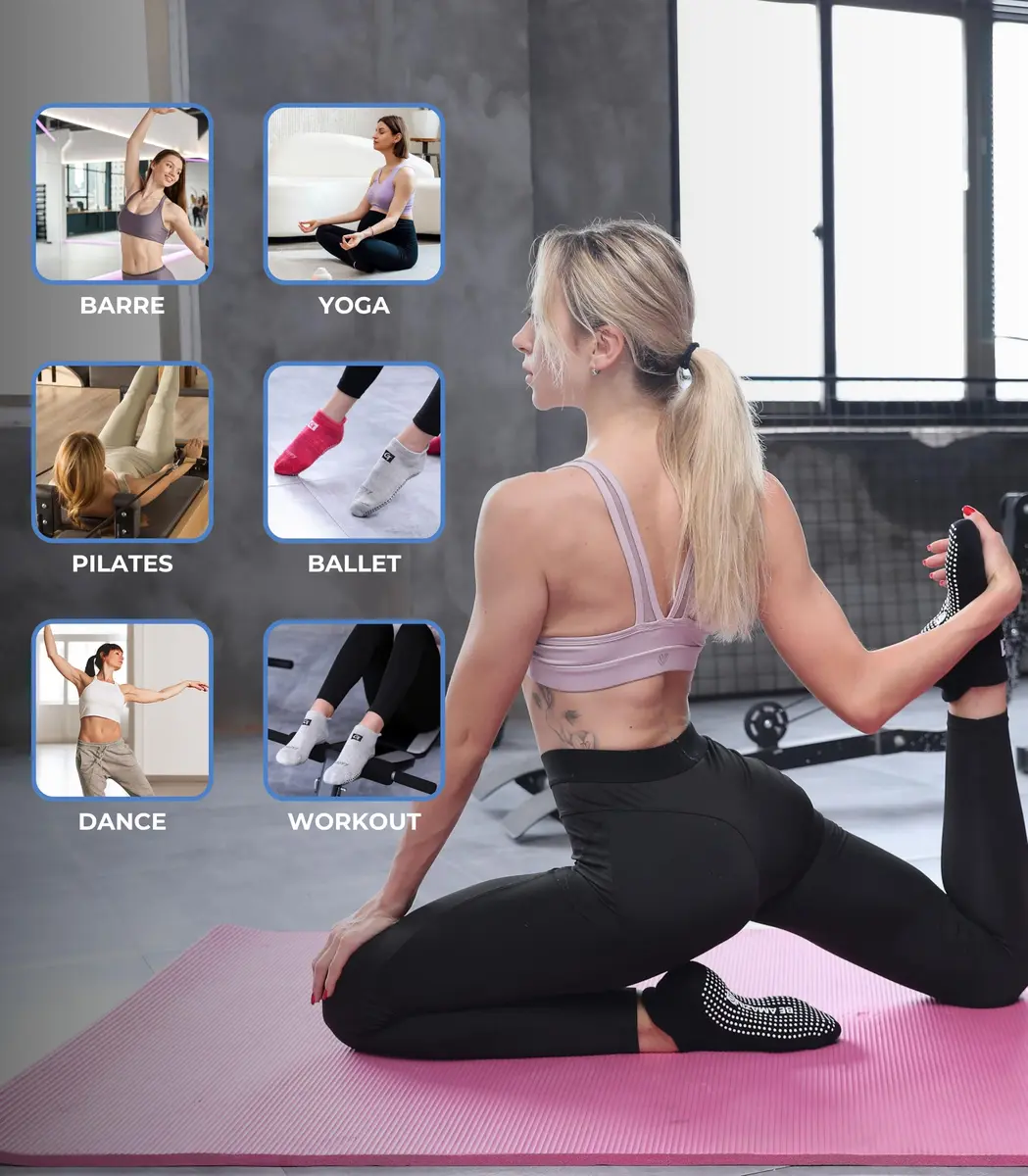 Live Happy Be Healthy Non-slip Pilates Socks with Grips for Women, 2 Pairs, Black | Toeless, Ankle Length, Grip Socks - view 2