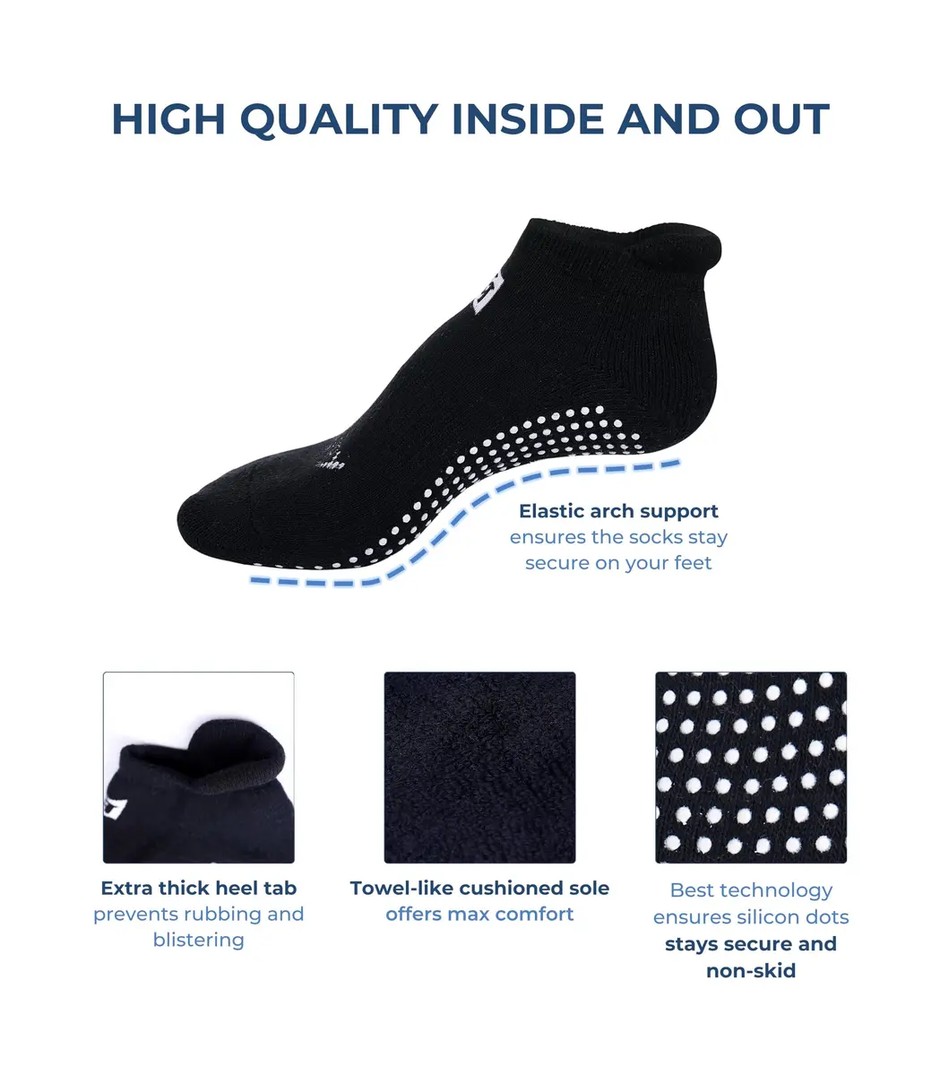 Live Happy Be Healthy Non-slip Pilates Socks with Grips for Women, 2 Pairs, Black | Toeless, Ankle Length, Grip Socks - view 4