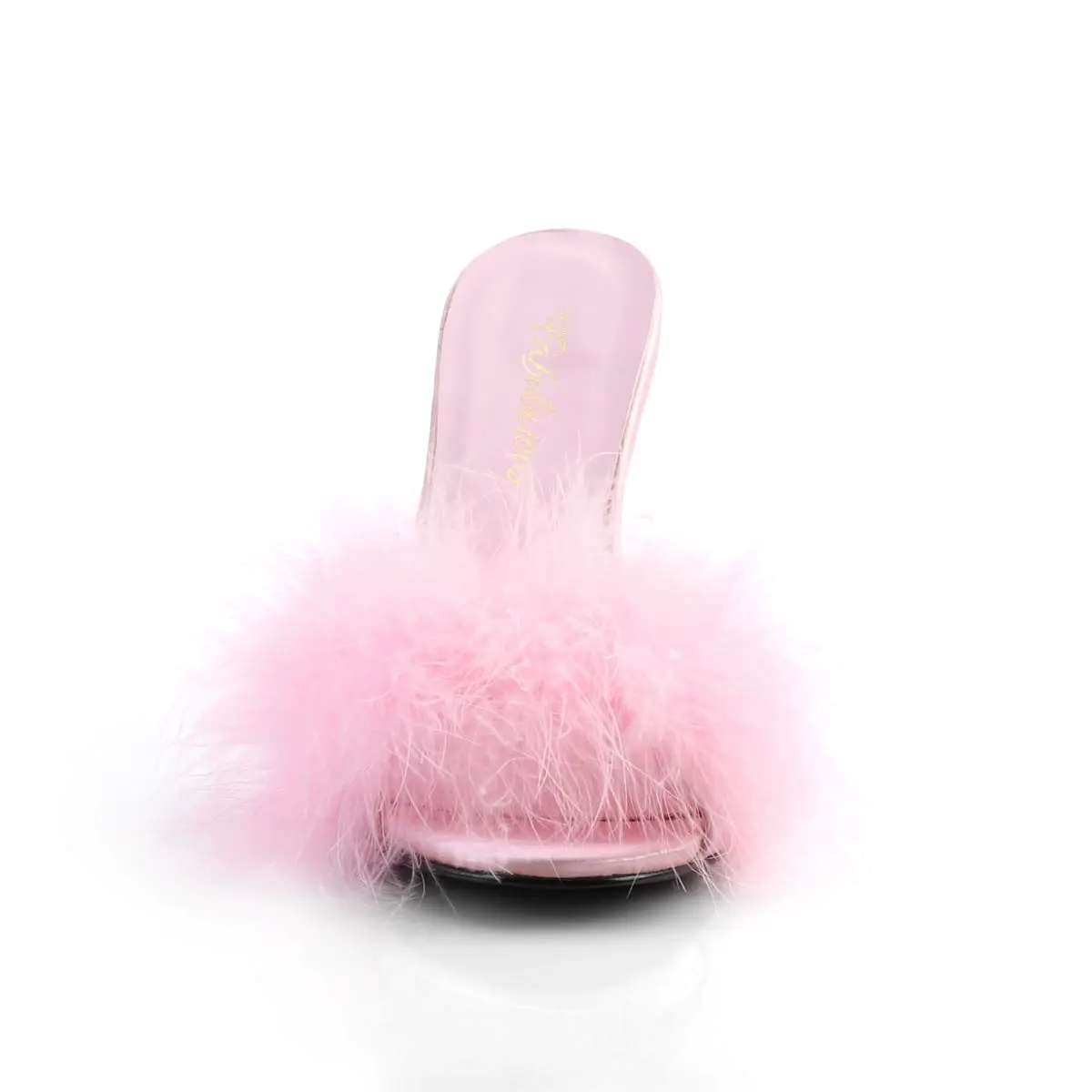 Fabulicious Women's Classique-01F Marabou Slipper | 4" Heel, Pink PU, Open Toe, Rubber Sole - view 2