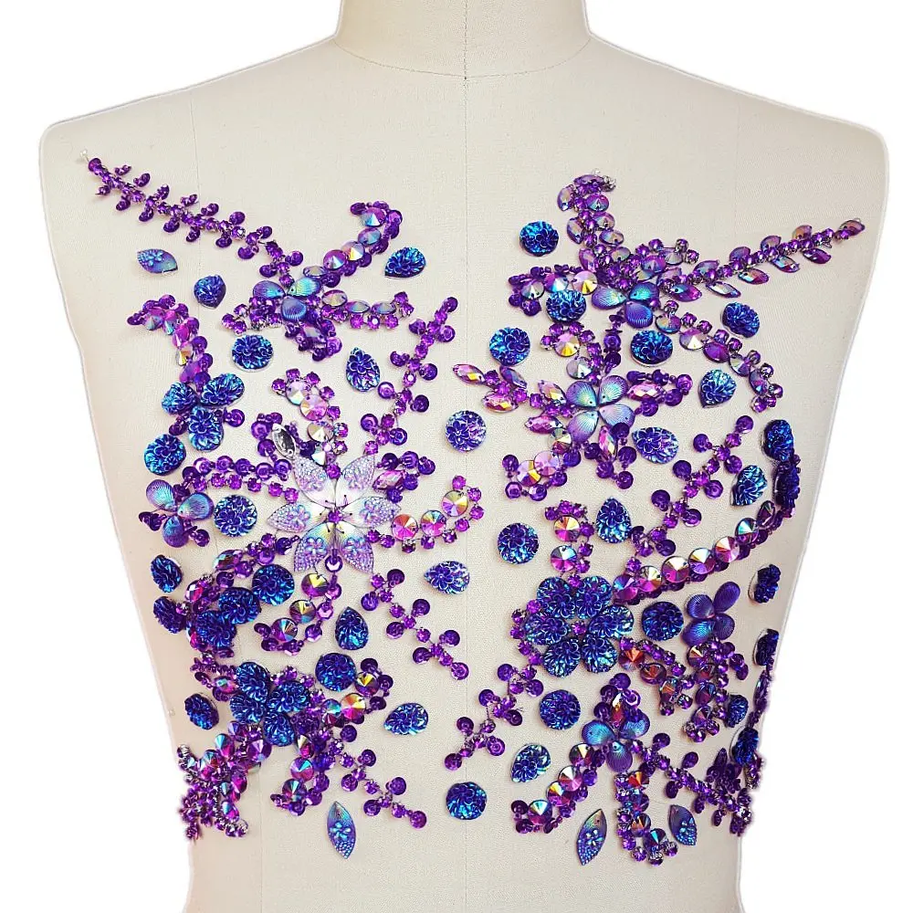 succi shan purple fabric_applique_patch | Bright Beaded Flower Appliques for Wedding Dresses - main product image