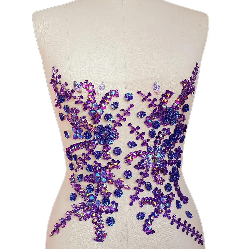 succi shan purple fabric_applique_patch | Bright Beaded Flower Appliques for Wedding Dresses - view 2