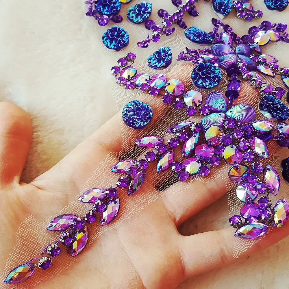 succi shan purple fabric_applique_patch | Bright Beaded Flower Appliques for Wedding Dresses - view 3