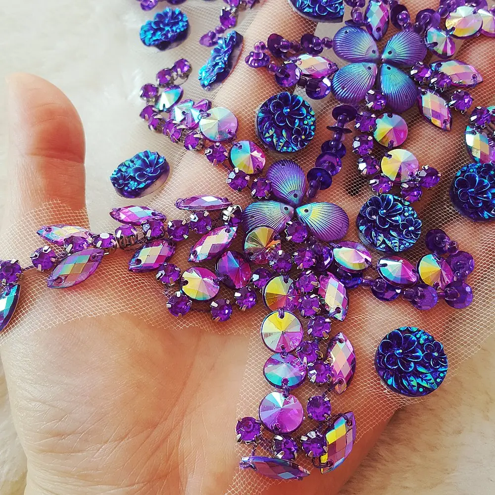 succi shan purple fabric_applique_patch | Bright Beaded Flower Appliques for Wedding Dresses - view 4