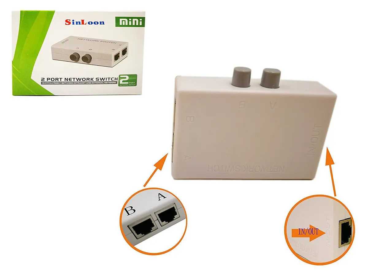 SinLoon RJ45 Network Switch 2-Port | Compact 100MHz Ethernet Splitter for Safe, Easy Network Sharing - view 3