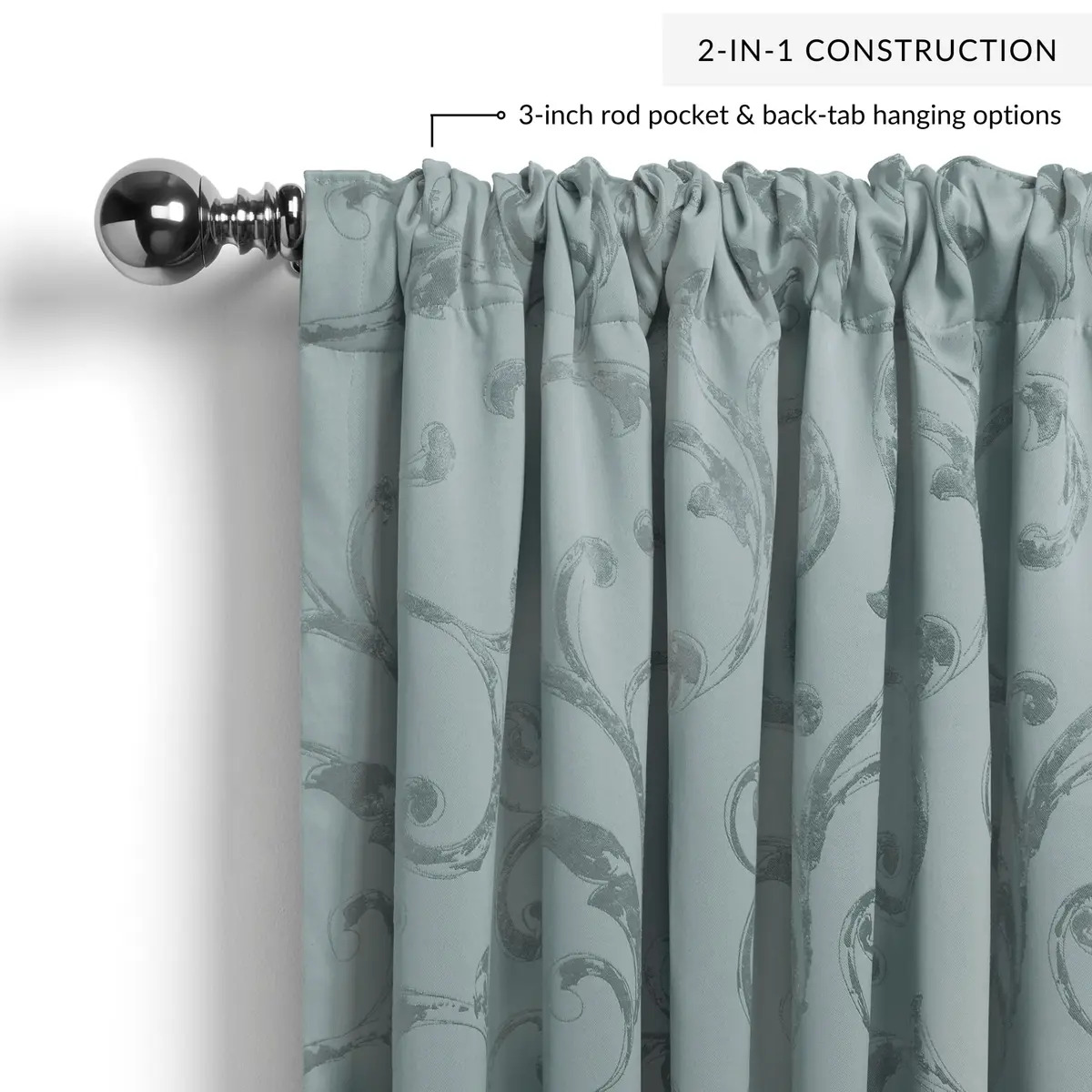 Threadmade Mia Jacquard Scroll Blackout Window Curtain, Blue - 52"W x 84"L | Elegant Jacquard Pattern with Sun-Blocking Power - view 3