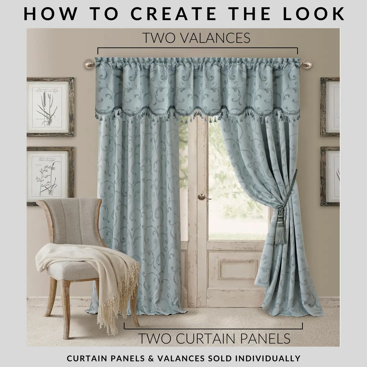 Threadmade Mia Jacquard Scroll Blackout Window Curtain, Blue - 52"W x 84"L | Elegant Jacquard Pattern with Sun-Blocking Power - view 4