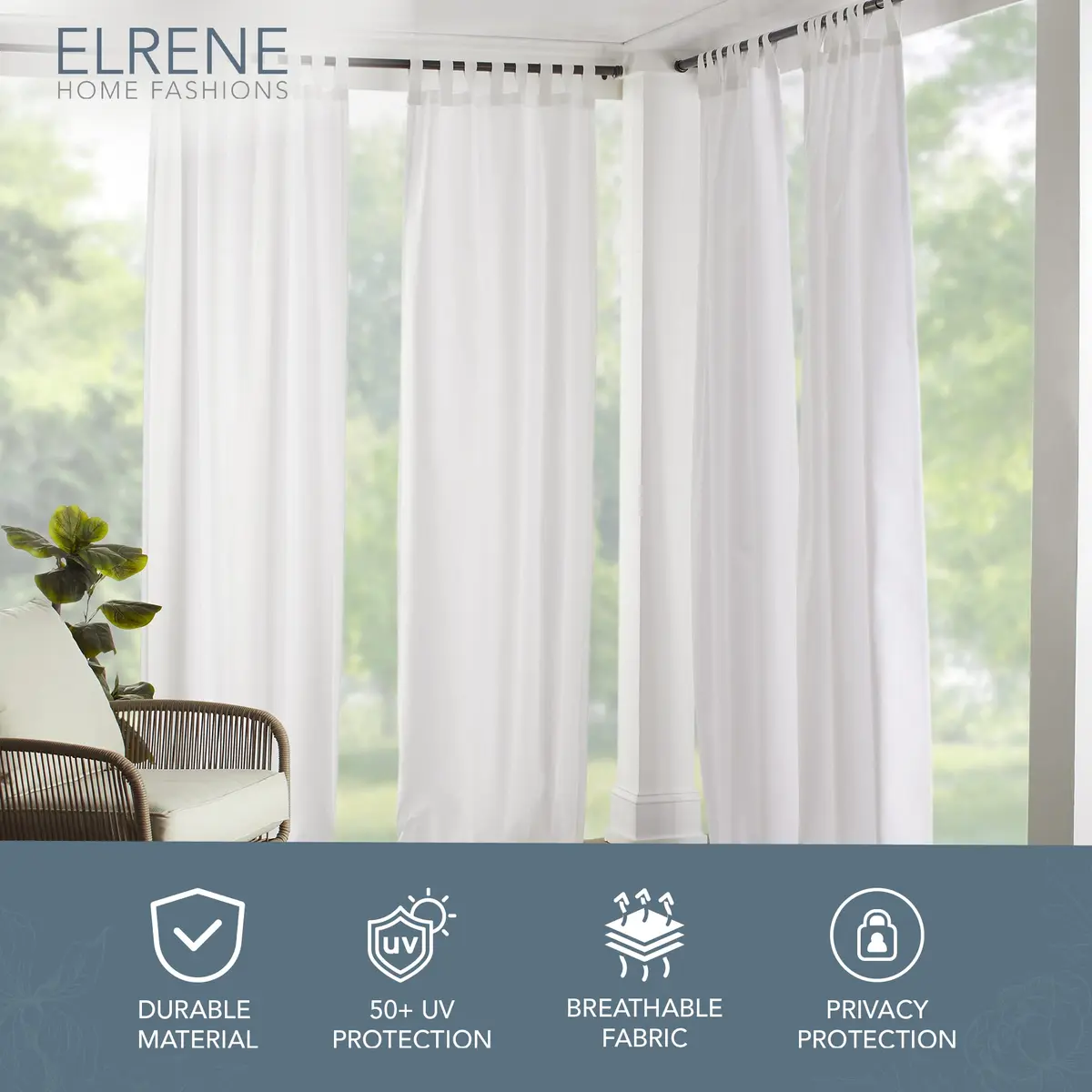 Threadmade Matine Solid Tab Top Indoor/Outdoor Window Curtain, White - 52" W x 95" L | UV 50+ Sun & Privacy - view 2