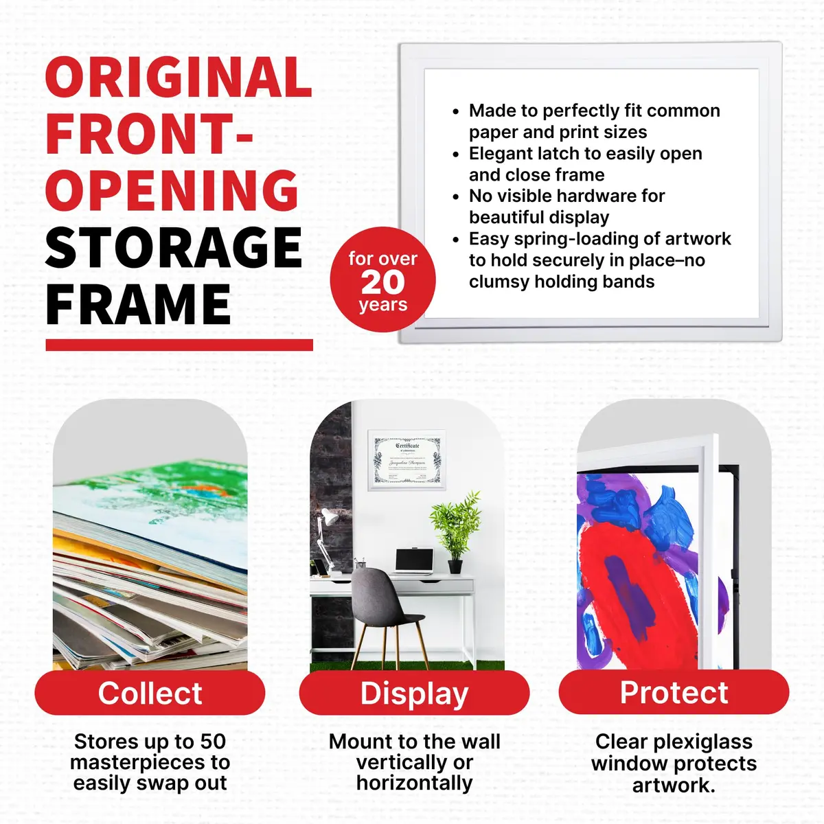 Dynamic Frames Li’l Davinci Front-Open 2-Pack Kids Art Frames, Wooden for 18x24 Artwork, Certificates, Store up to 50, White - view 3