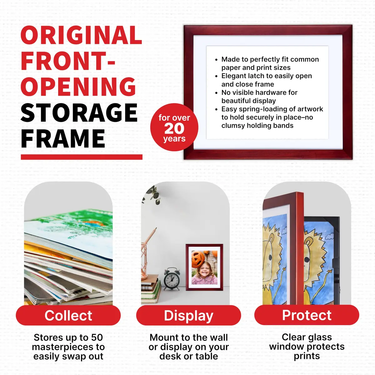 Dynamic Frames Li’l Davinci Front-Open 2-Pack Kids Art Frames, Wooden for 9x12 Artwork, Store up to 50, Cherry - view 3