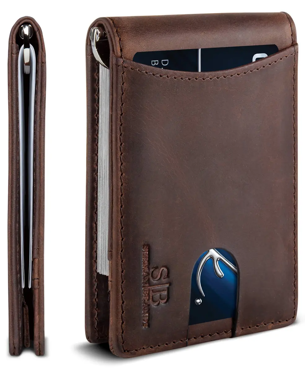 SERMAN BRANDS RFID Blocking Slim Bifold Leather Wallet for Men with Money Clip | Minimalist Front Pocket Design - main product image