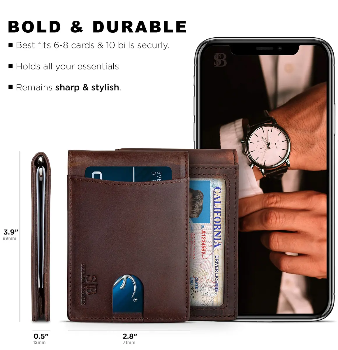 SERMAN BRANDS RFID Blocking Slim Bifold Leather Wallet for Men with Money Clip | Minimalist Front Pocket Design - view 5