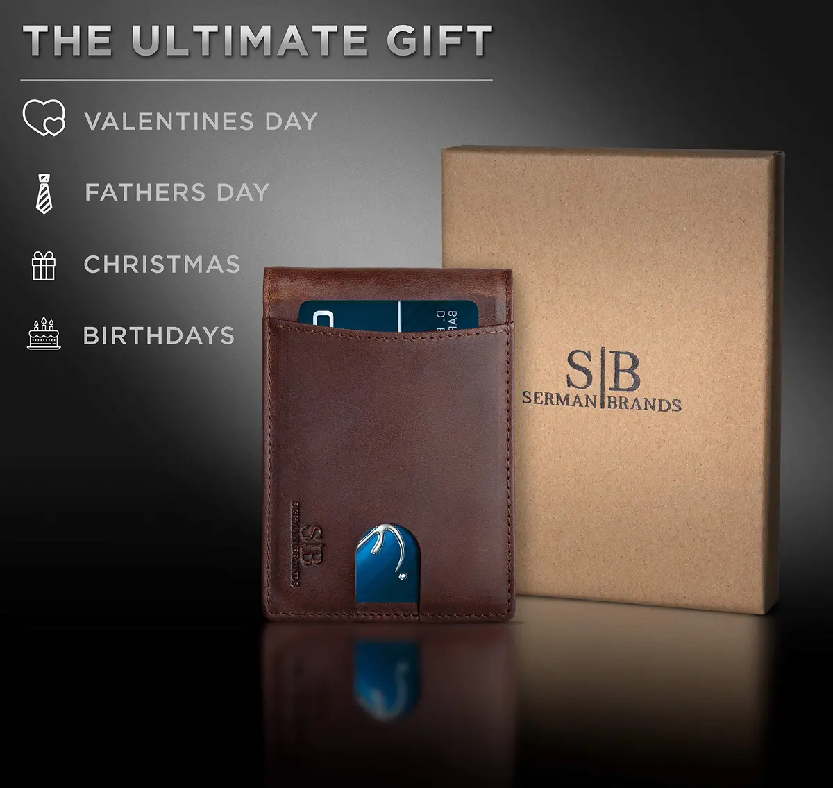 SERMAN BRANDS RFID Blocking Slim Bifold Leather Wallet for Men with Money Clip | Minimalist Front Pocket Design - view 6