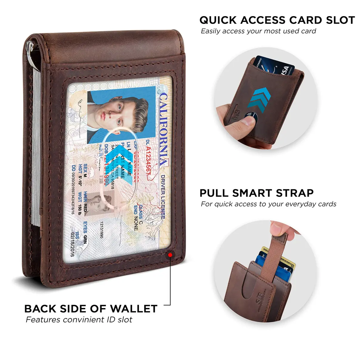 SERMAN BRANDS RFID Blocking Slim Bifold Leather Wallet for Men with Money Clip | Minimalist Front Pocket Design - view 4