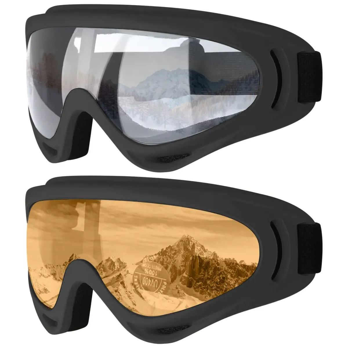 COOLOO Ski Goggles 2 Pack Snow Goggles with Clear Lenses & UV400 Protection | Unisex Adult - main product image