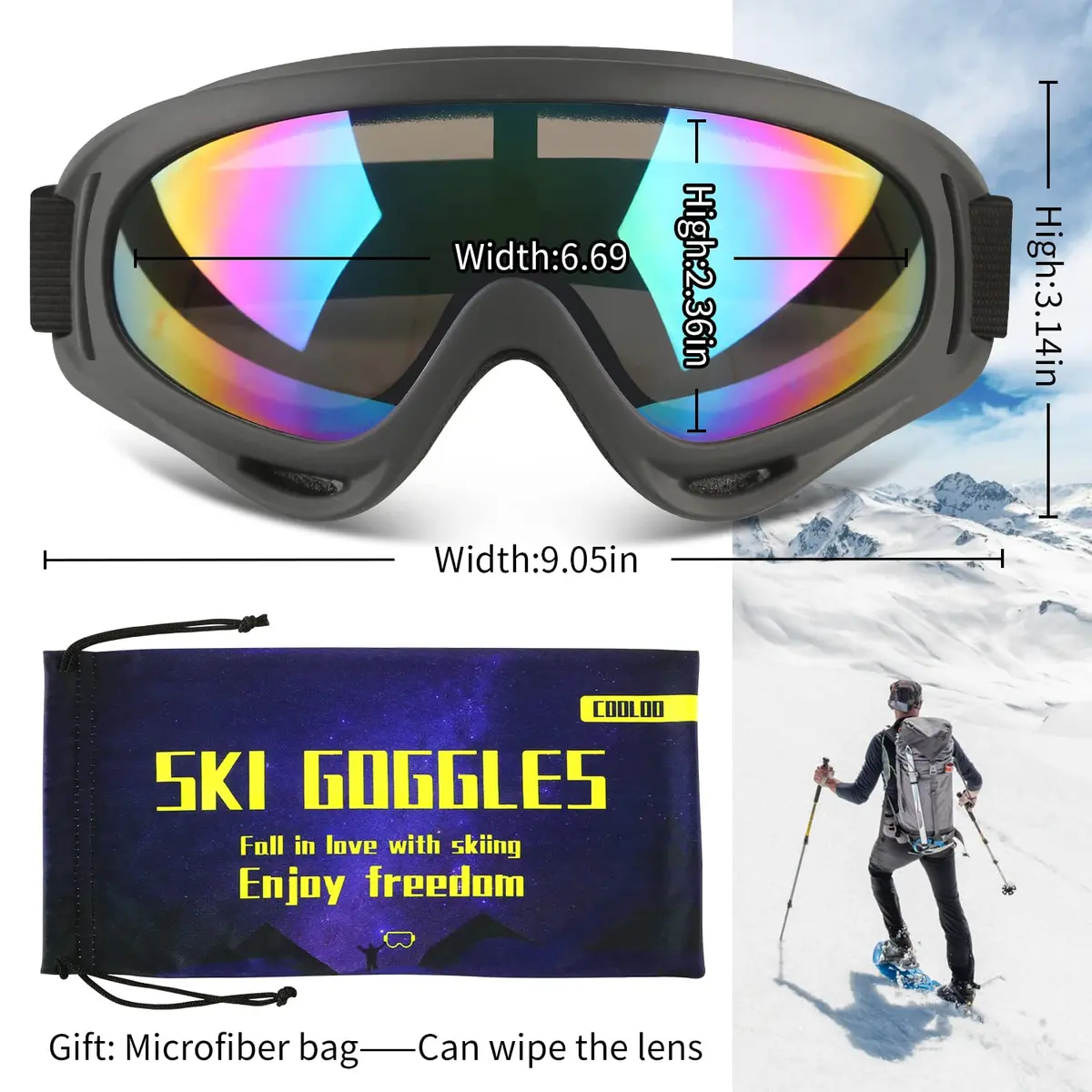 COOLOO Ski Goggles 2 Pack Snow Goggles with Clear Lenses & UV400 Protection | Unisex Adult - view 3
