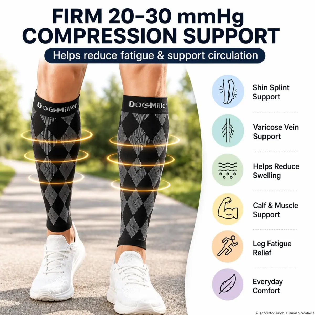 Doc Miller Calf Compression Sleeves 20-30 mmHg | Argyle Pattern, Unisex, Lightweight & Breathable - view 2