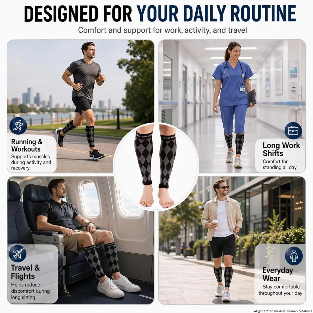 Doc Miller Calf Compression Sleeves 20-30 mmHg | Argyle Pattern, Unisex, Lightweight & Breathable - view 4