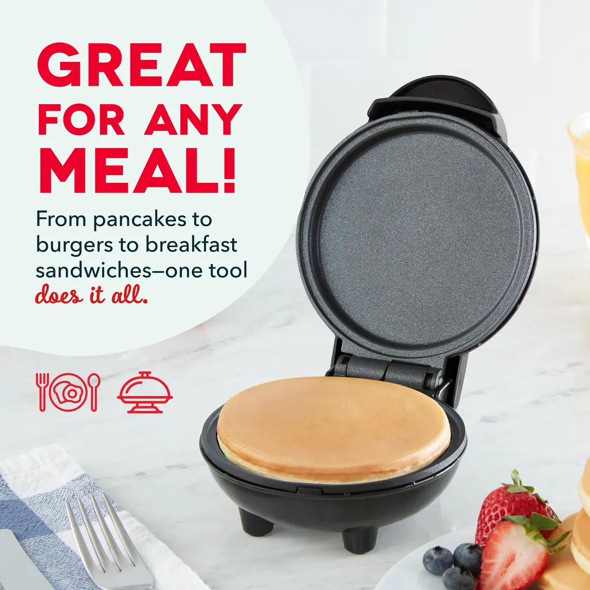 Dash Mini Maker Griddle 4 Inch Red | Compact Electric Pancake Maker for Quick Breakfasts - view 5