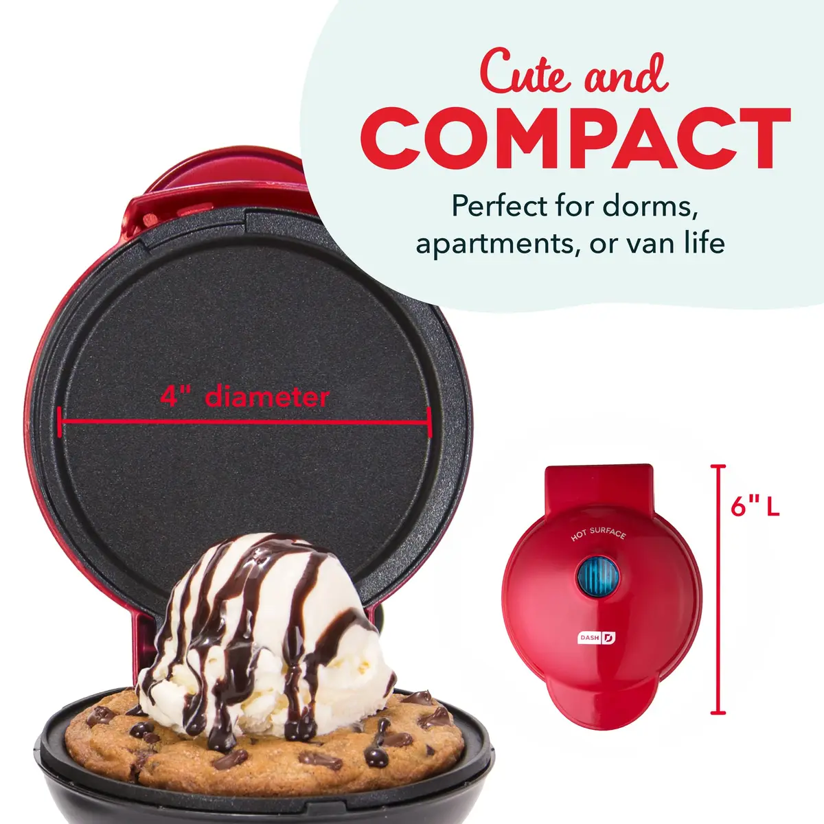 Dash Mini Maker Griddle 4 Inch Red | Compact Electric Pancake Maker for Quick Breakfasts - view 2