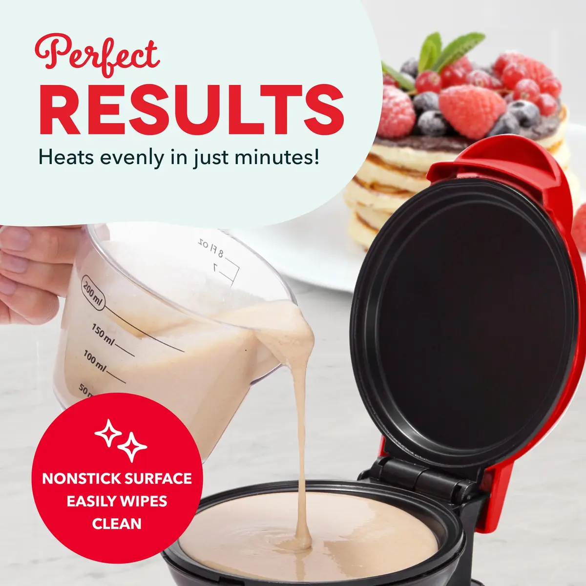 Dash Mini Maker Griddle 4 Inch Red | Compact Electric Pancake Maker for Quick Breakfasts - view 4