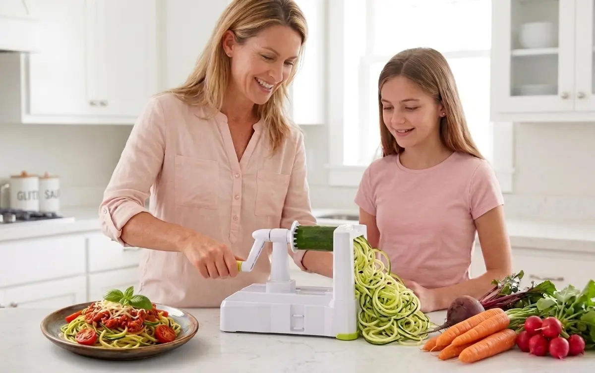 Brieftons 5-Blade Vegetable Spiralizer & Veggie Noodle Maker | Japanese Steel Blades for Zucchini & Sweet Potato | Strong Suction Pad | 4 Recipe eBooks - view 5