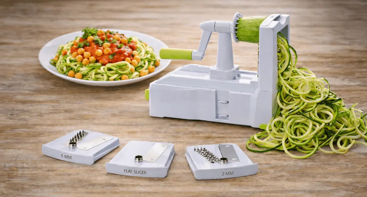 Brieftons 5-Blade Vegetable Spiralizer & Veggie Noodle Maker | Japanese Steel Blades for Zucchini & Sweet Potato | Strong Suction Pad | 4 Recipe eBooks - view 7