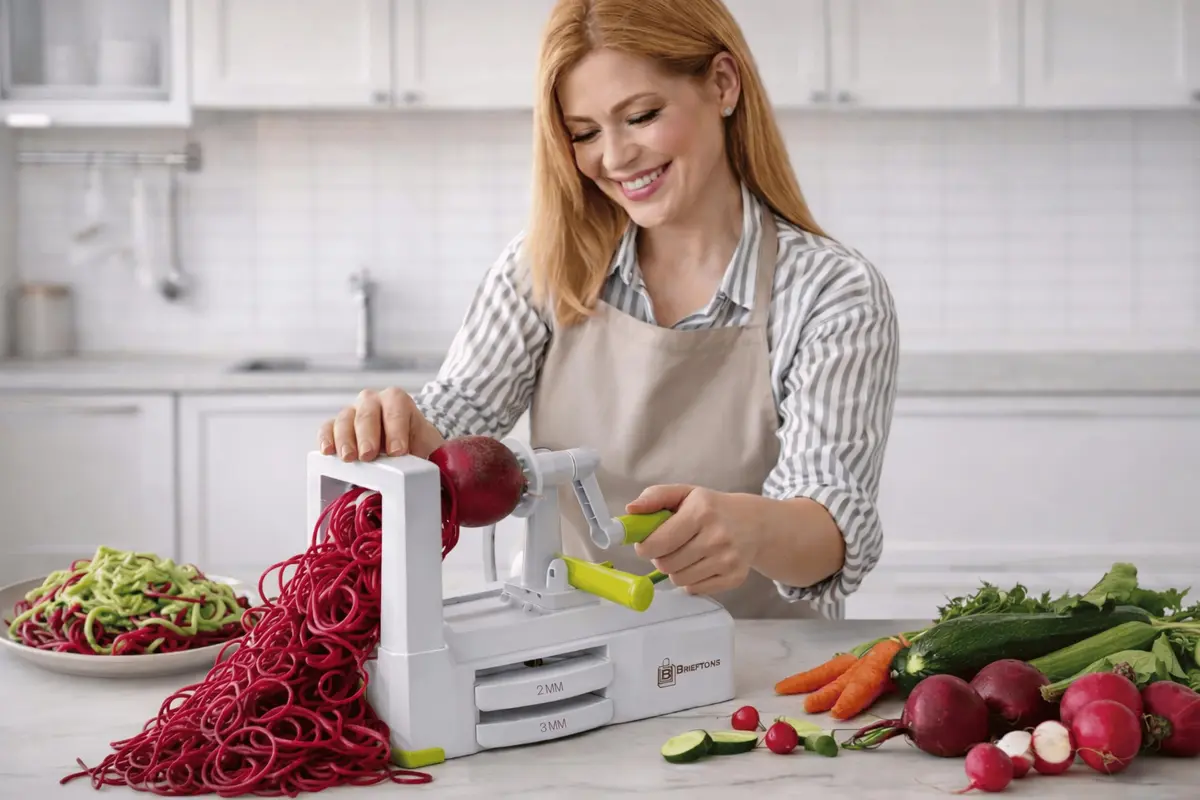 Brieftons 5-Blade Vegetable Spiralizer & Veggie Noodle Maker | Japanese Steel Blades for Zucchini & Sweet Potato | Strong Suction Pad | 4 Recipe eBooks - view 8