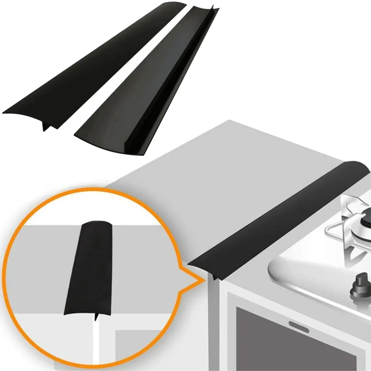 Linda's Essentials Black 2 Pack Silicone Stove Gap Covers 53.34cm (21 Inches) | Seals Gaps Between Stovetop and Counter - main product image
