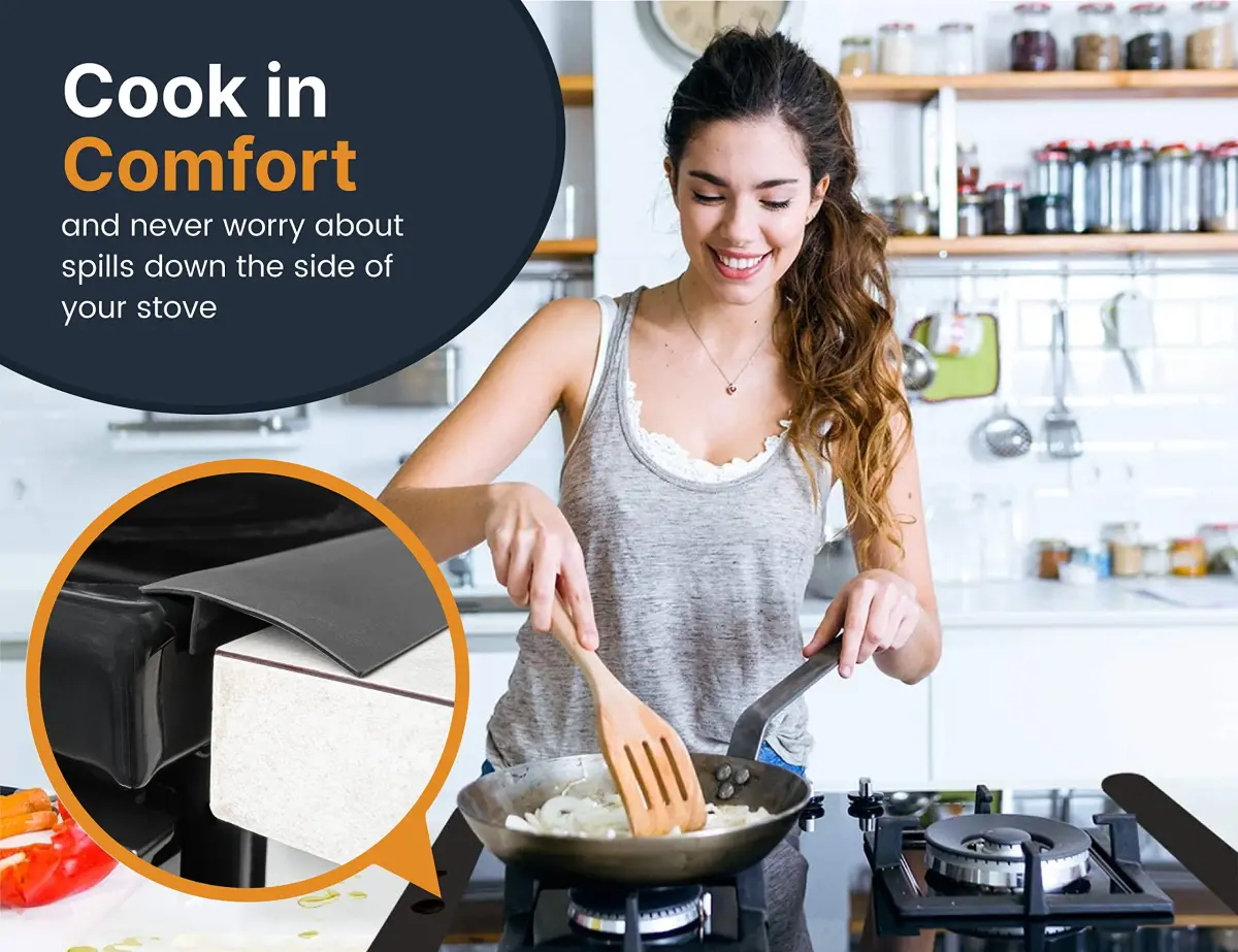 Linda's Essentials Black 2 Pack Silicone Stove Gap Covers 53.34cm (21 Inches) | Seals Gaps Between Stovetop and Counter - view 3
