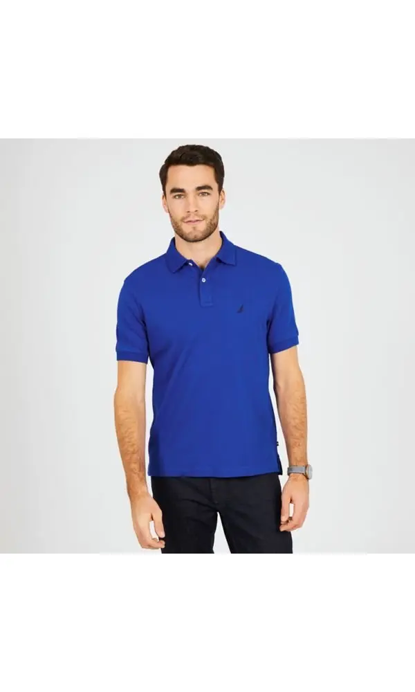 Nautica Men's Classic Fit Short Sleeve Solid Soft Cotton Polo Shirt, Bright Cobalt (Medium) | Breathable, Easy-Care Cotton - view 2