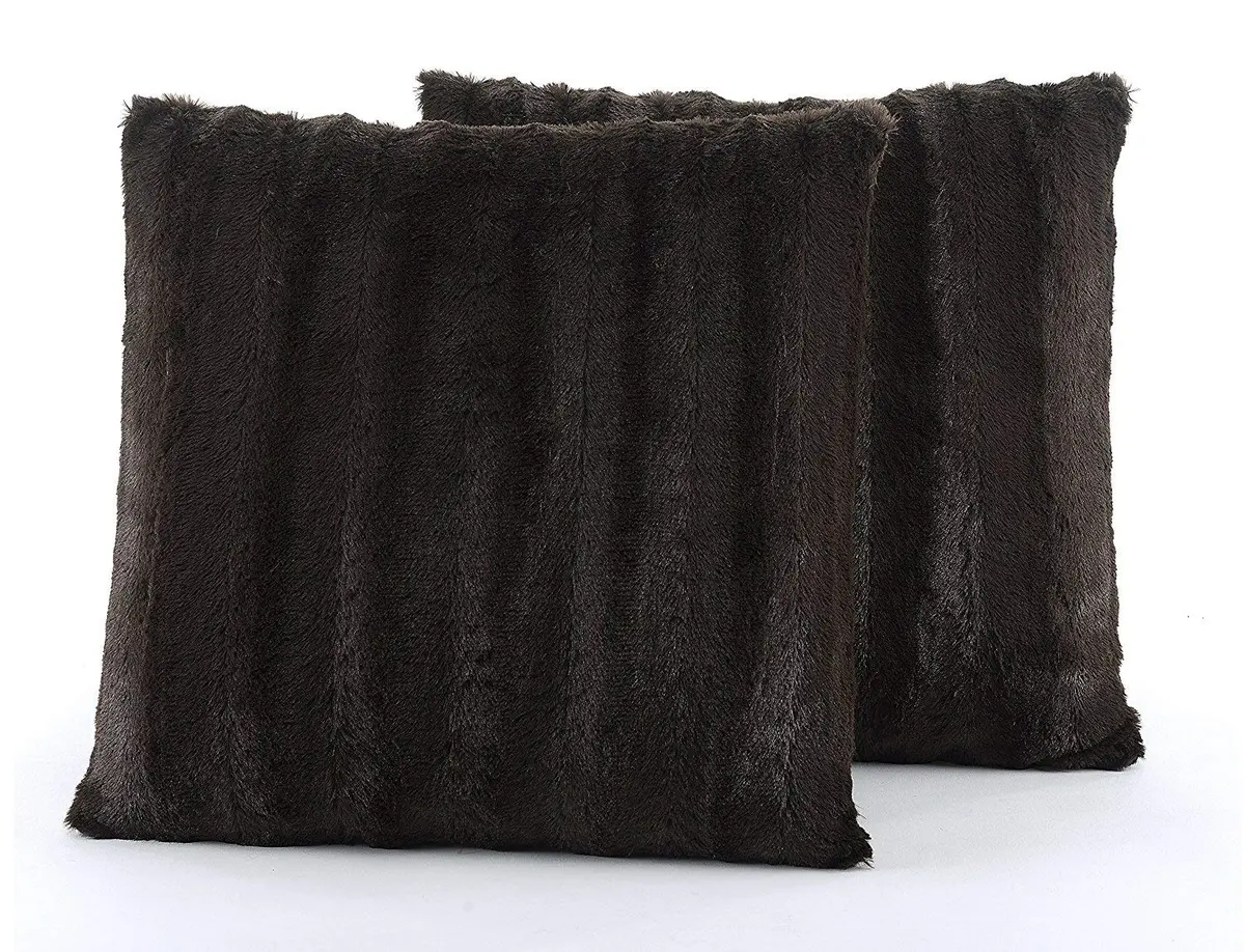 Cheer Collection Faux Fur Throw Pillows 18”x18” | Plush Accent Pillows for Couch & Bed in Chocolate - main product image