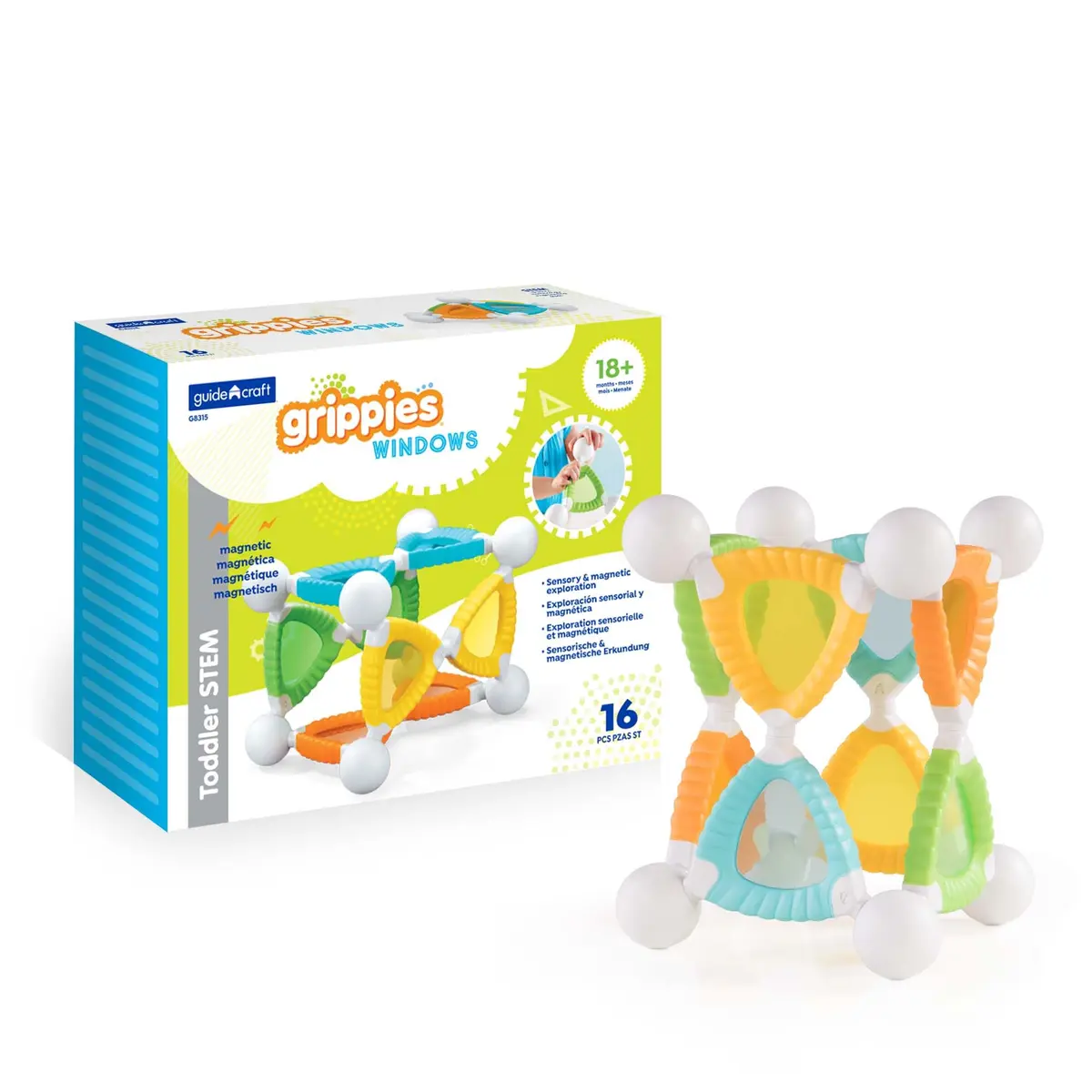 Guidecraft Grippies Windows - 16 Piece Set | STEM Magnetic Building Toy for Toddlers - main product image