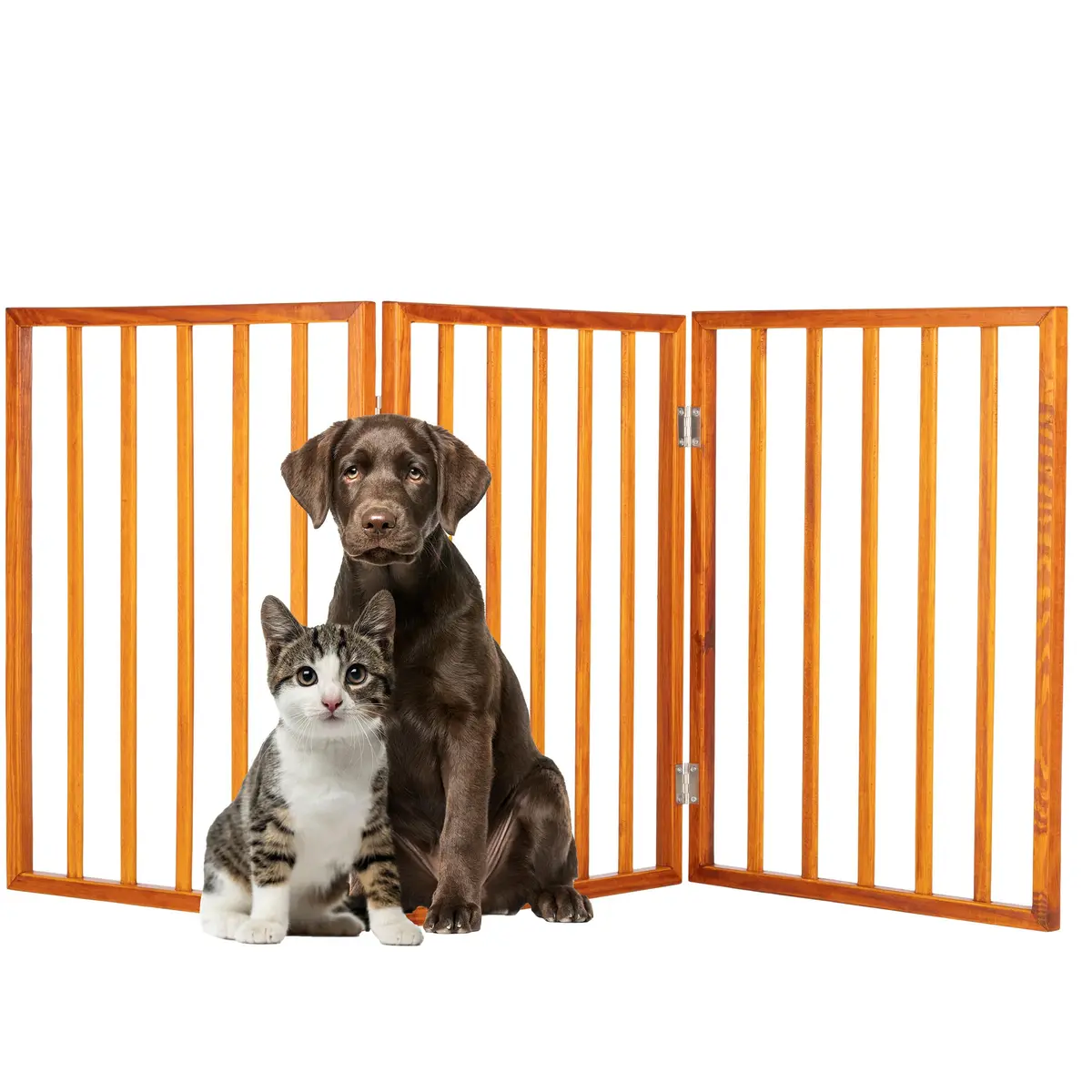 PETMAKER 3-Panel Indoor Foldable Dog Gate Mahogany | Freestanding Stairs & Doorways - main product image