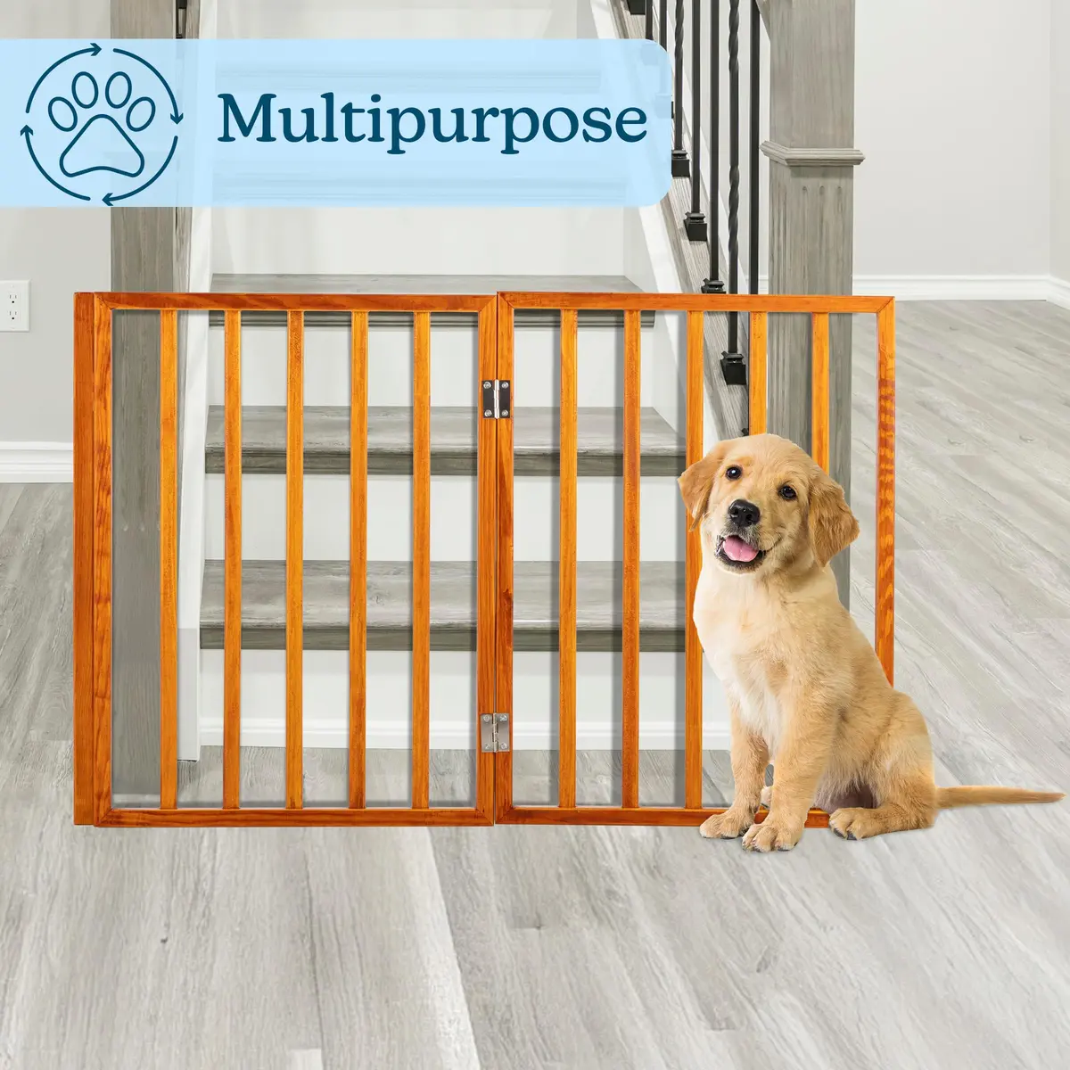 PETMAKER 3-Panel Indoor Foldable Dog Gate Mahogany | Freestanding Stairs & Doorways - view 6