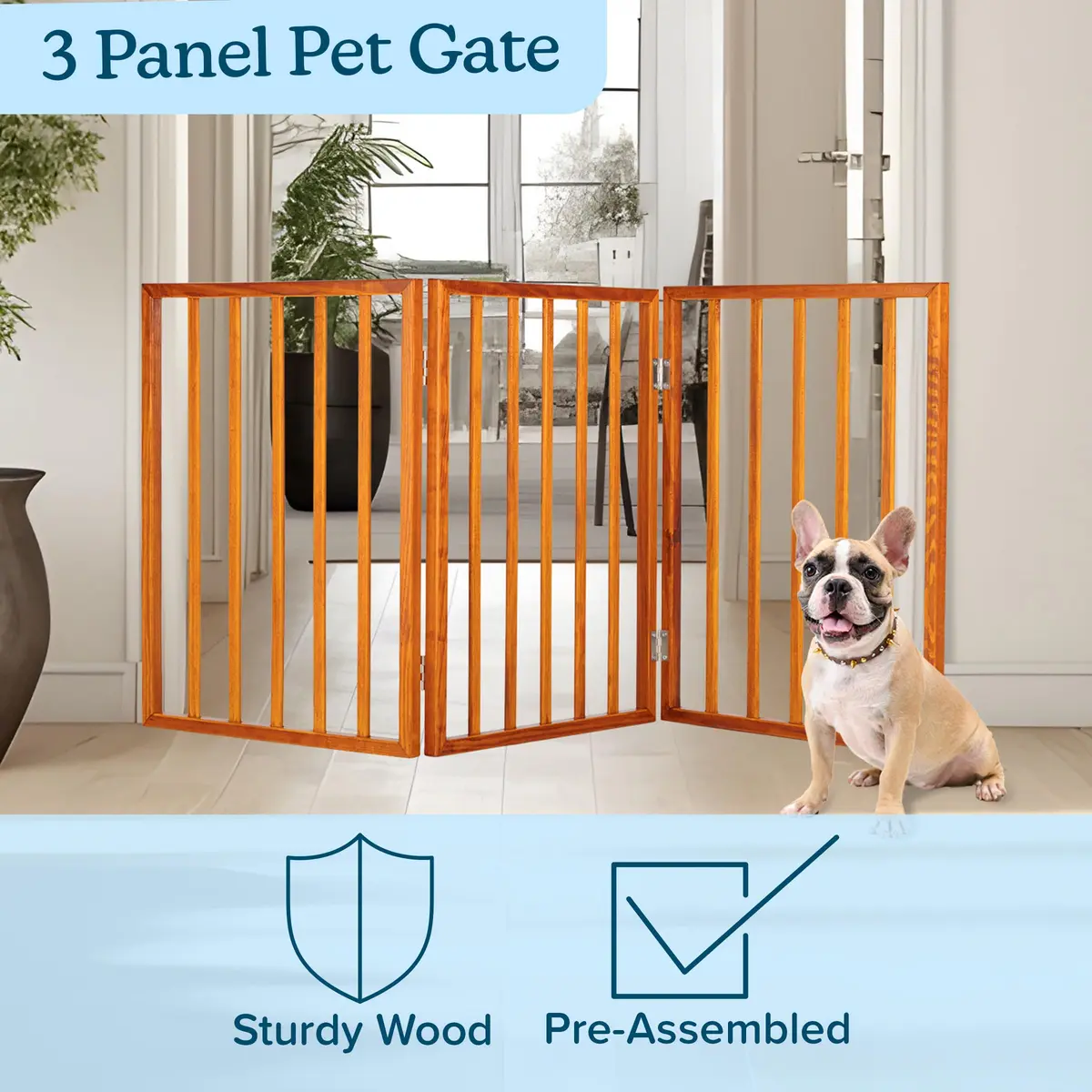 PETMAKER 3-Panel Indoor Foldable Dog Gate Mahogany | Freestanding Stairs & Doorways - view 3