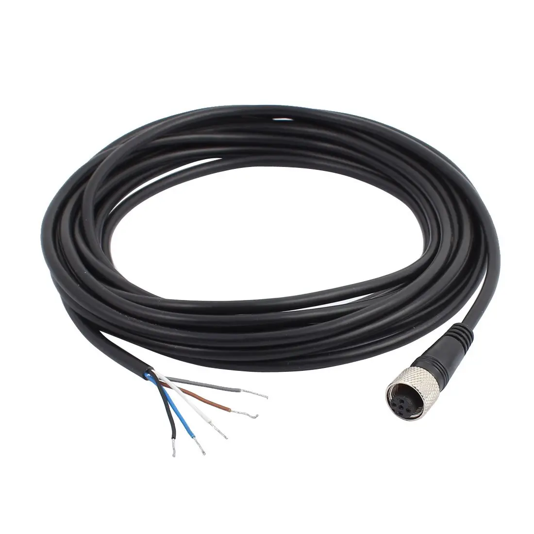 uxcell M12 Female Straight 5 Pins Connector Aviation Socket Electrical Cable 5m | 12mm Thread, Gray - main product image