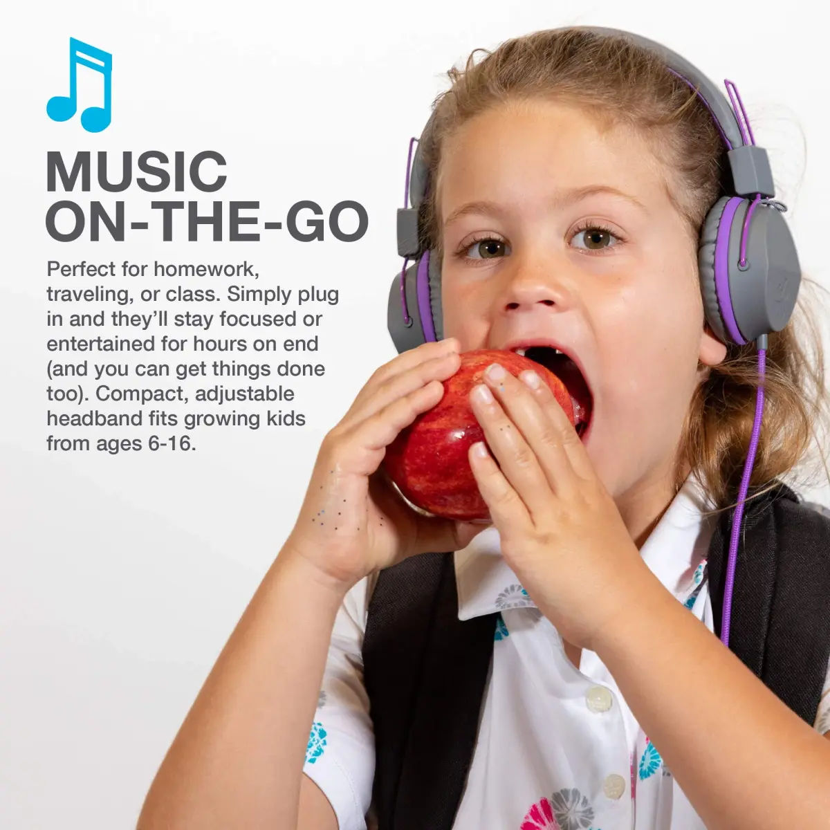 JLab JBuddies Studio Kids Wired On-Ear Headphones | 40mm Dynamic Drivers, 85dB Volume Limiter, Graphite/Purple - view 6