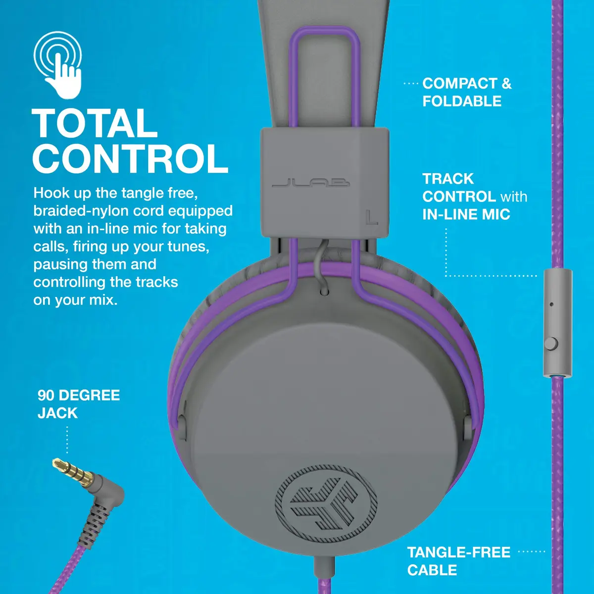 JLab JBuddies Studio Kids Wired On-Ear Headphones | 40mm Dynamic Drivers, 85dB Volume Limiter, Graphite/Purple - view 4